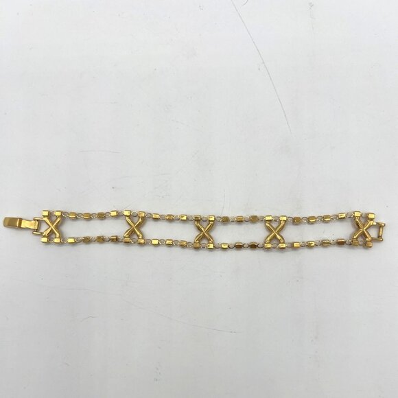 Black & Clear Crystal Bracelet Floral Hugs Gold-tone Chain - 7.25" - Picture 12 of 16